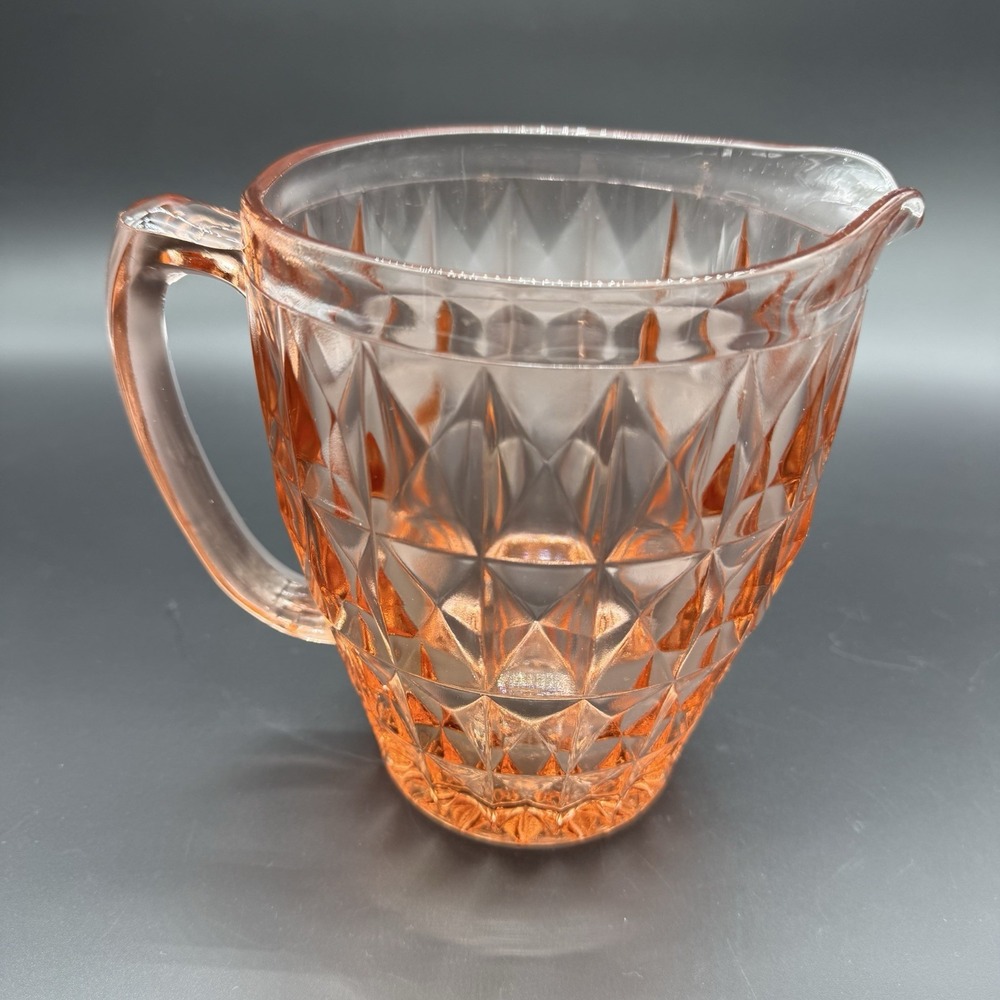 Vintage Jeannette Windsor Diamond Pink Depression Glass Pitcher Art Deco 1930s